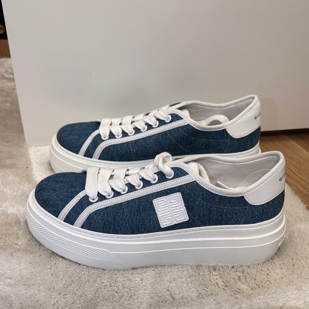 Givenchy Denim Blue and White Platform Sneakers